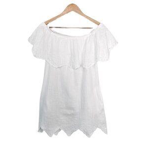 UO Lush white embroider off shoulder ruffle dress size medium